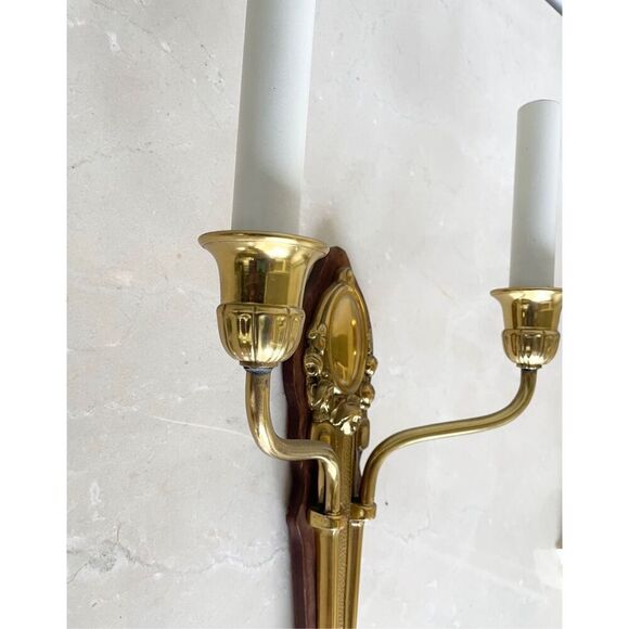 Vintage Neoclassical  Style Solid Brass Wall Sconse Two Light Arm - Picture 4 of 6